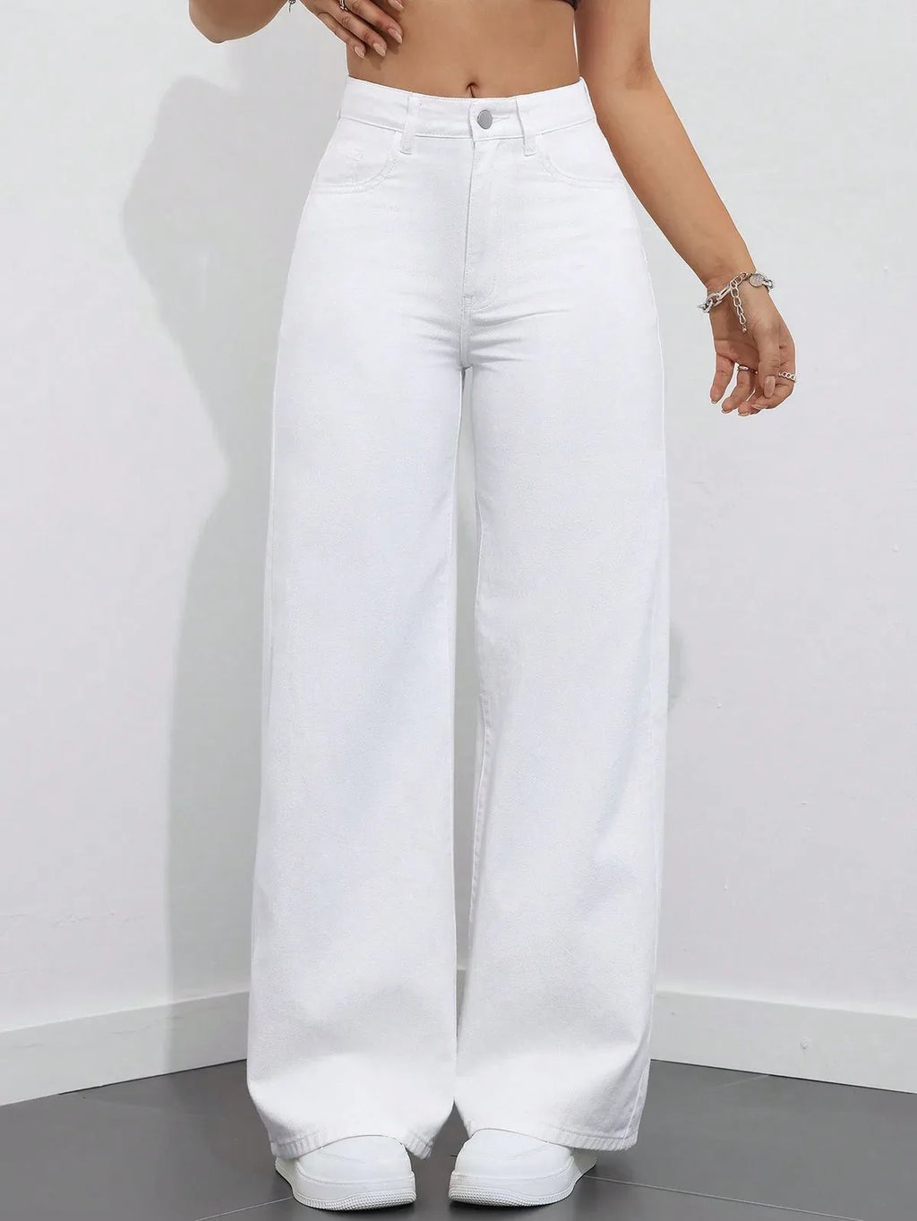 High Waisted White Wide Leg Denim Jeans - Dolled Up