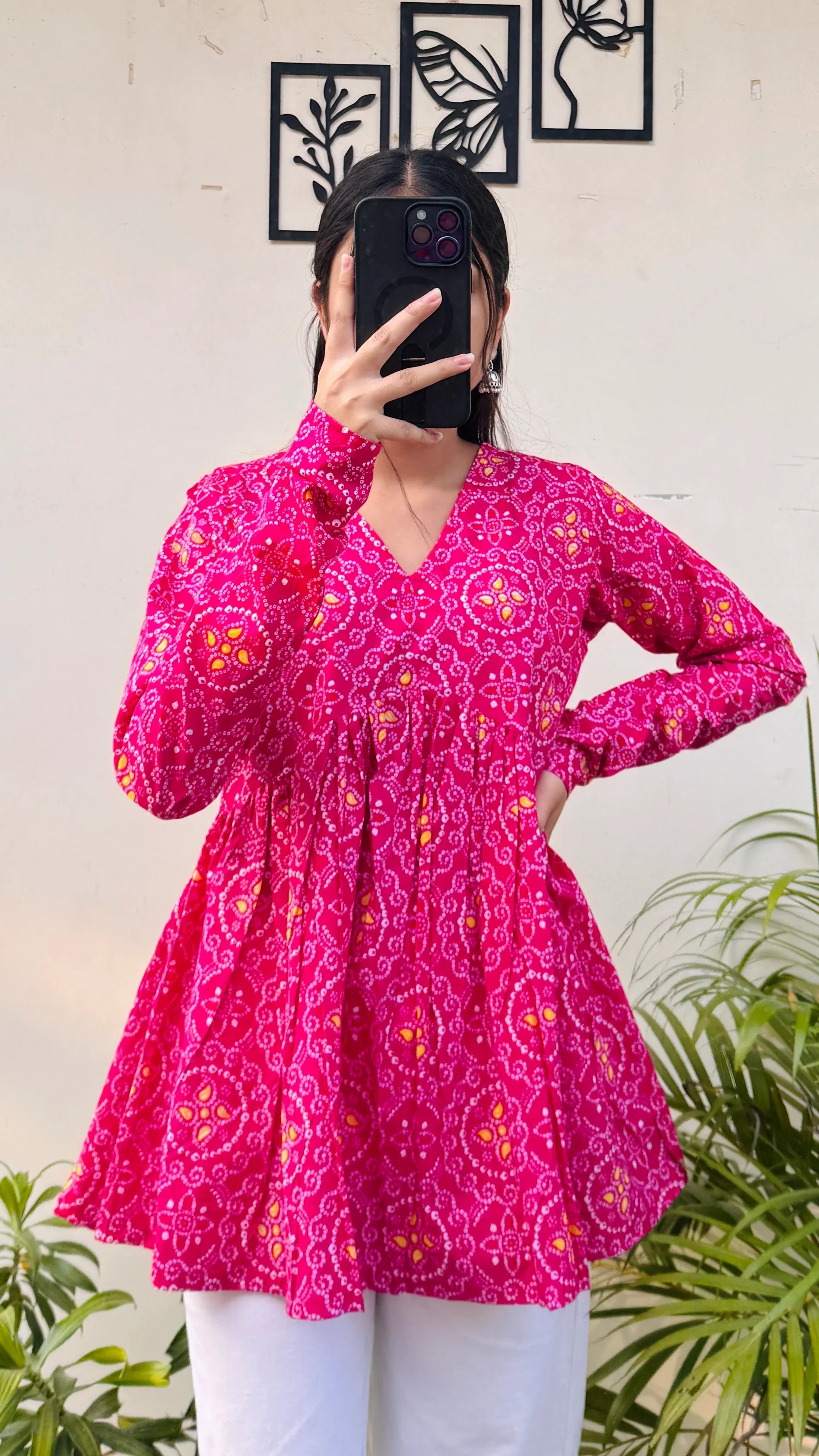 Cotton Dark Pink Flared Printed Aliacut Peplum Top - Dolled Up