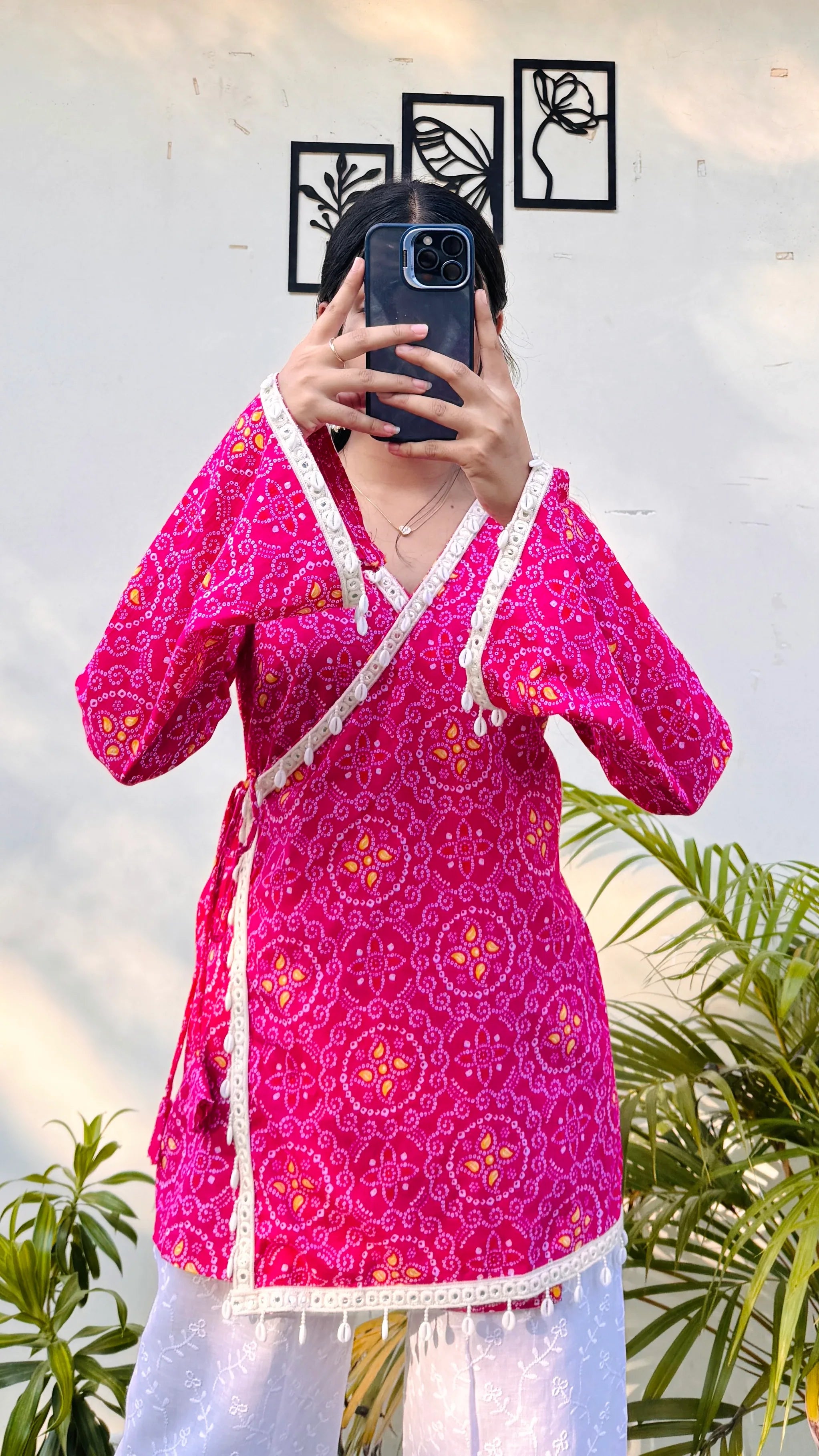 Cotton Bandhani Print Shells Detailing Angrakha Kurti - Dolled Up