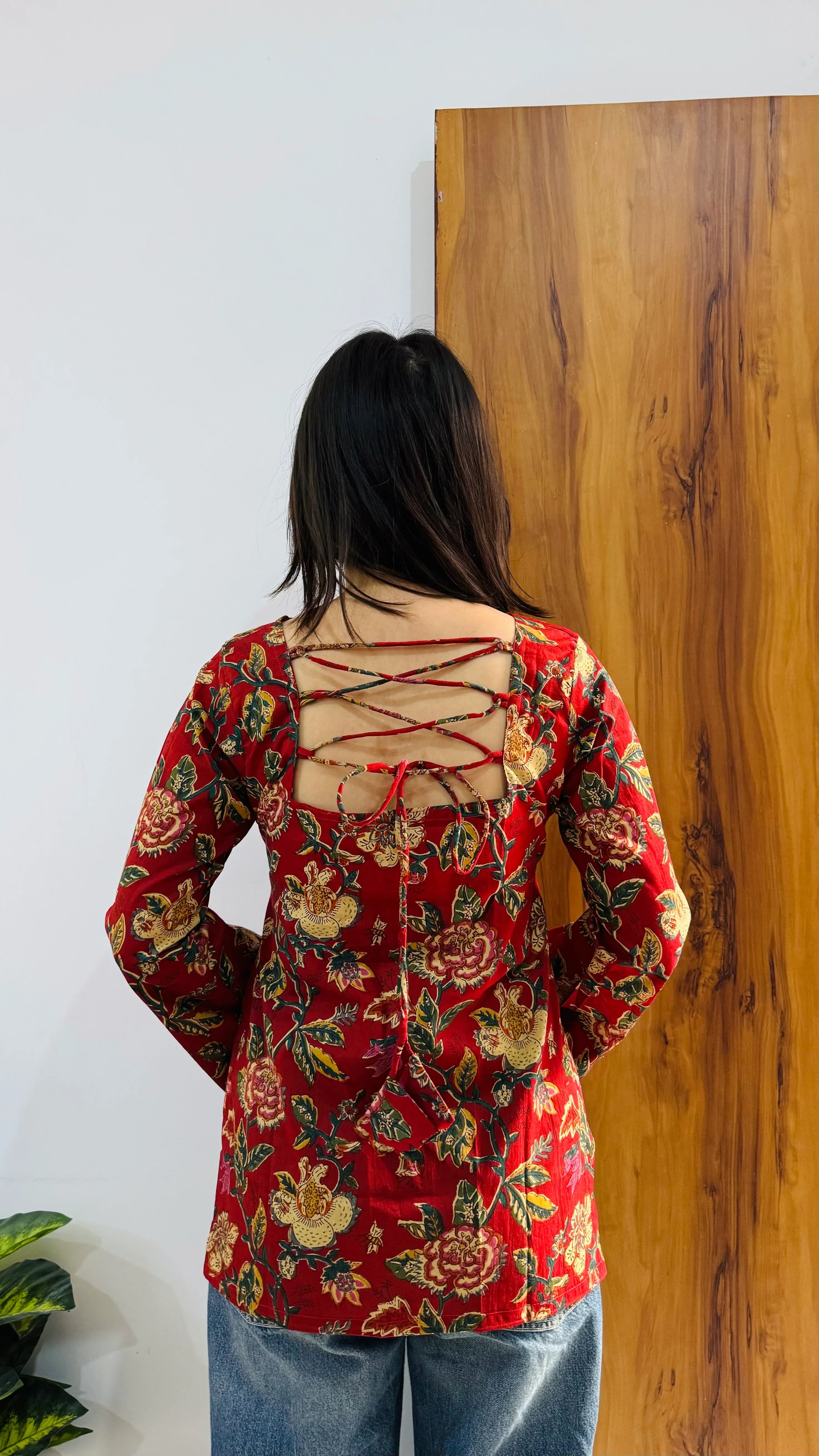 Cotton Bell Sleeves Back Crisscross design Short Kurti - Dolled Up