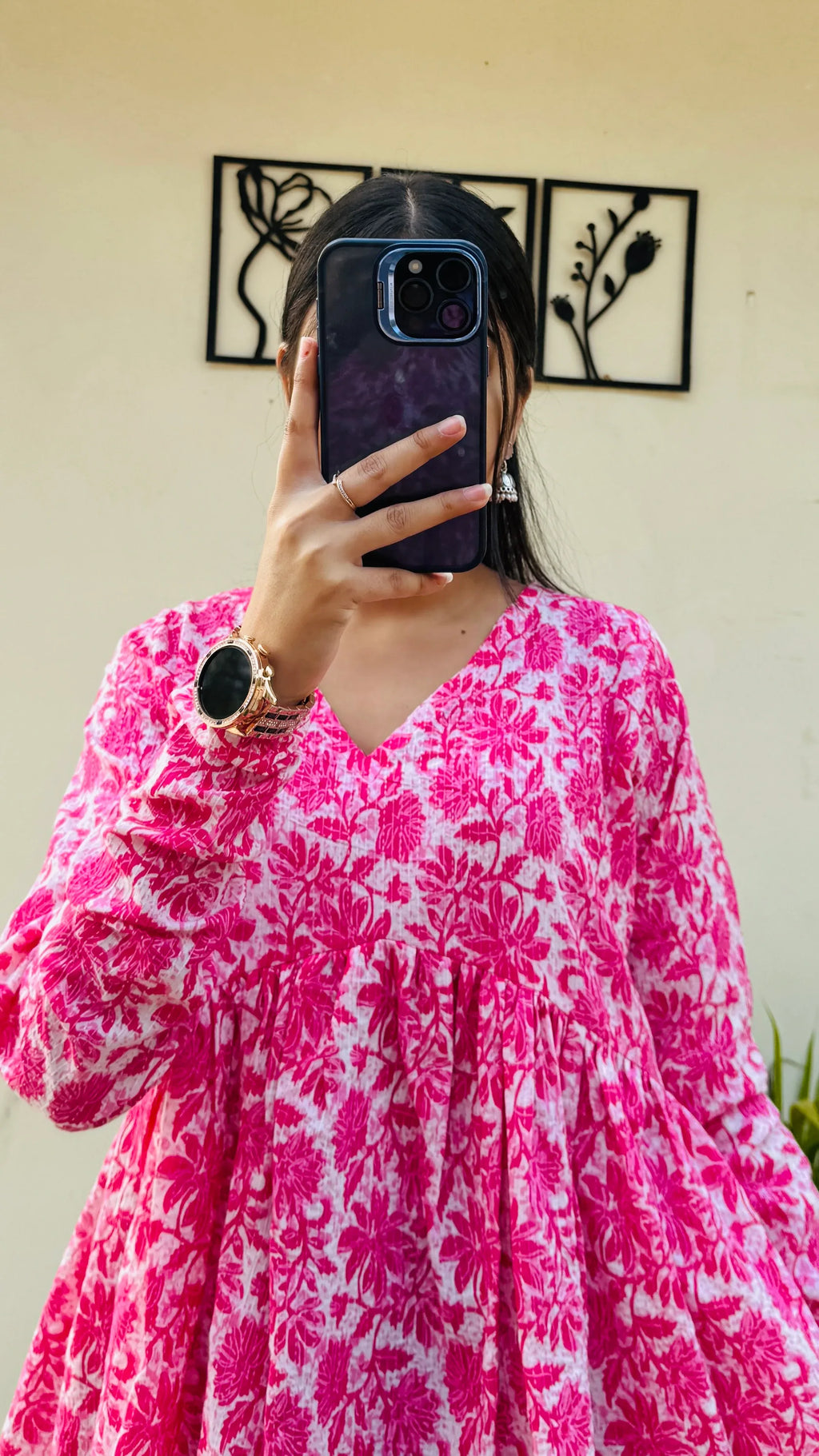 Cotton Katha Pink Printed Flared Peplum Top - Dolled Up