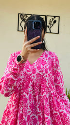 Cotton Katha Pink Printed Flared Peplum Top - Dolled Up