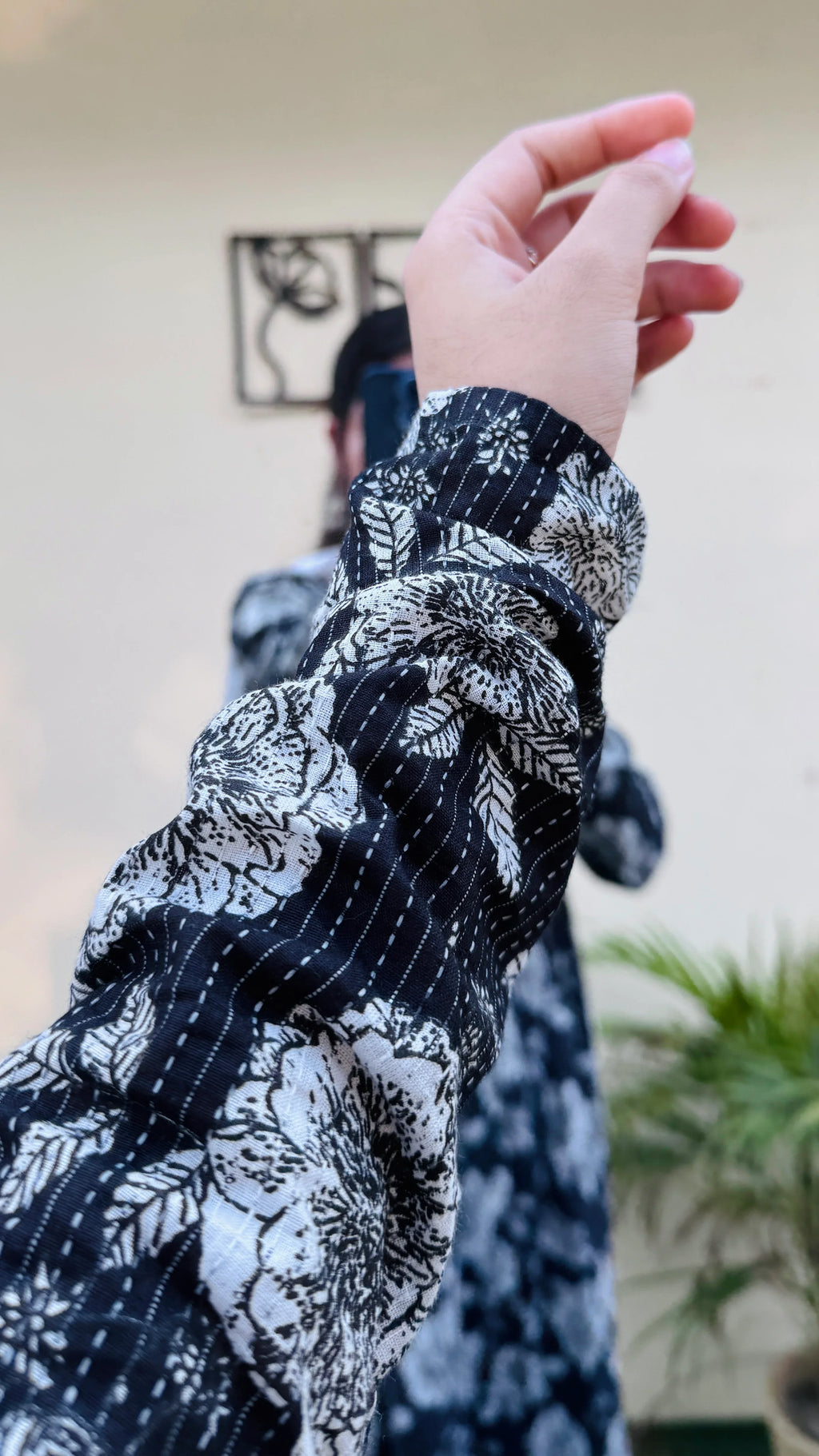 Beautiful Cotton Katha Black Anarkali Suit Set - Dolled Up