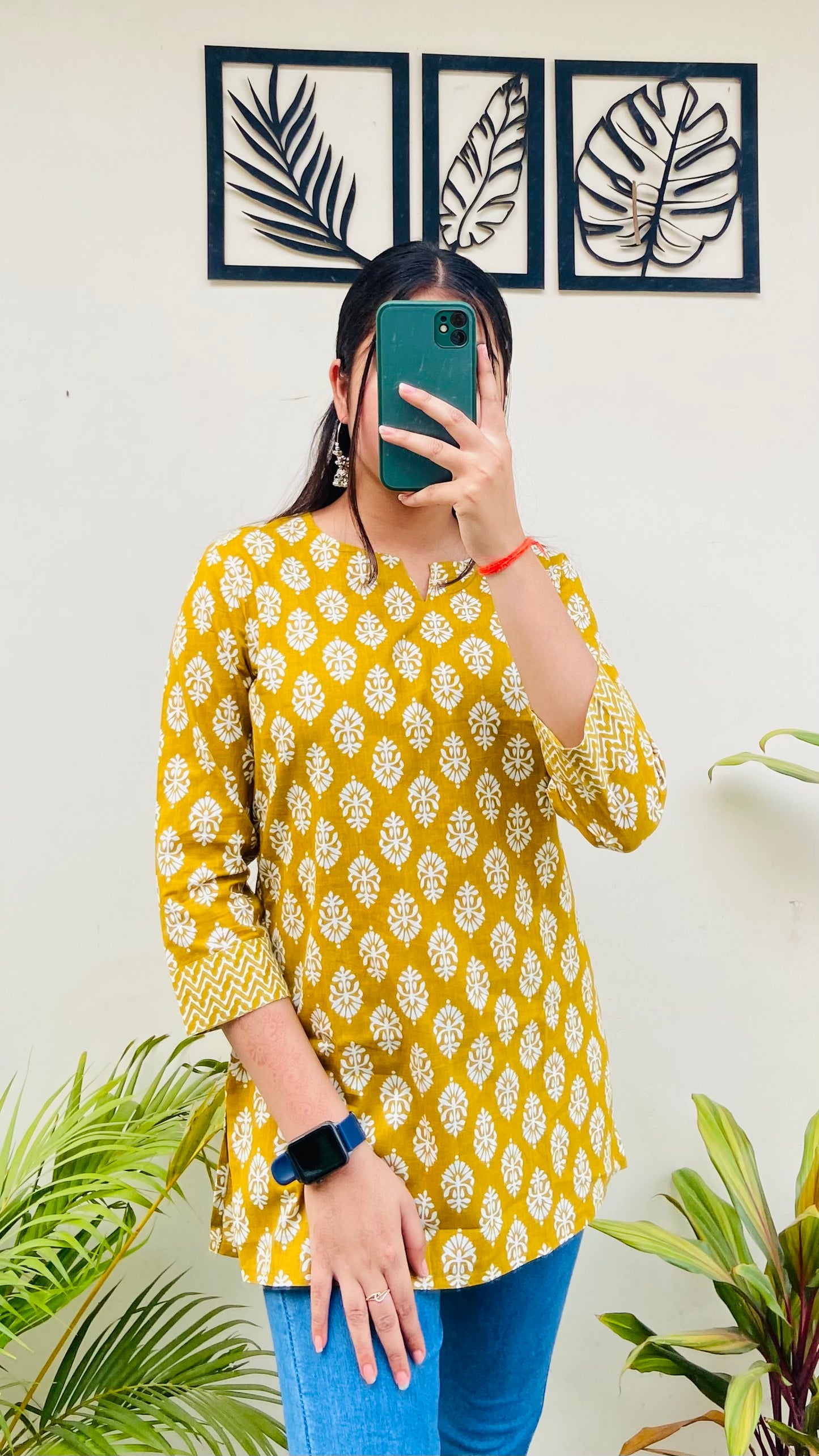 Yellow Printed Short Kurti