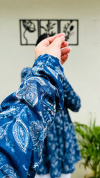 Cotton Flared Blue Aliacut Floral Print Peplum Top - Dolled Up