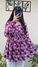 Cotton Flared Floral Print Aliacut Peplum Top - Dolled Up