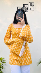 Cotton Square Neck Corset Back Short Kurti - Dolled Up