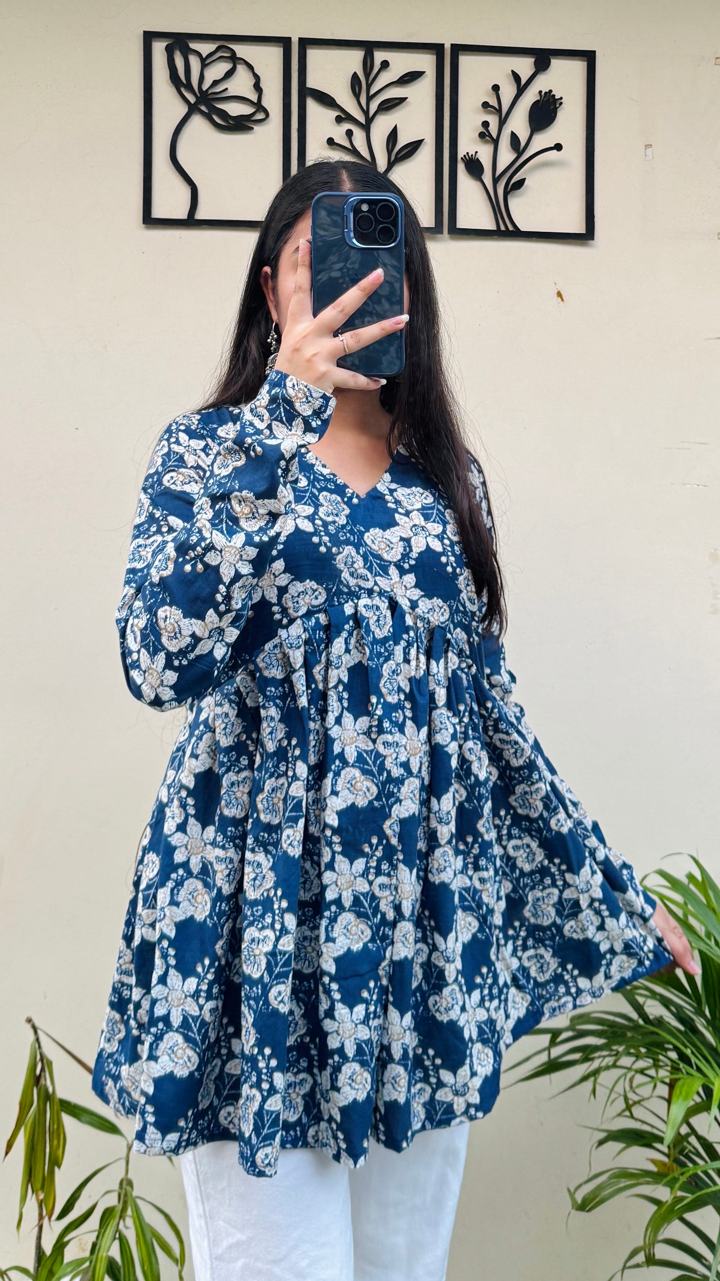 Cotton Flared Floral Print Aliacut Peplum Top