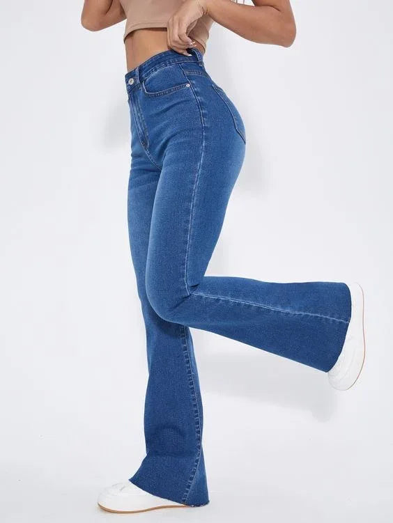 High Waisted Stone Blue Bootcut Flared Jeans - Dolled Up