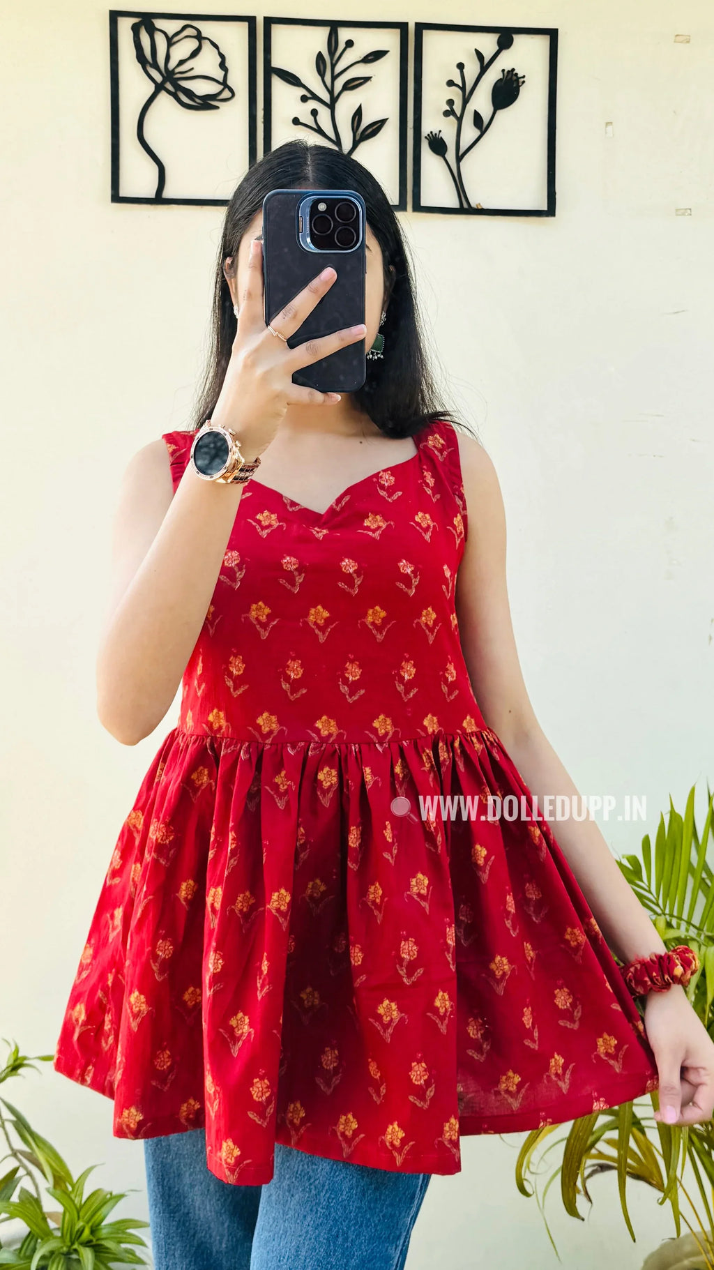 Cotton Flared Back Less Neck Design Short Kurti - Dolled Up
