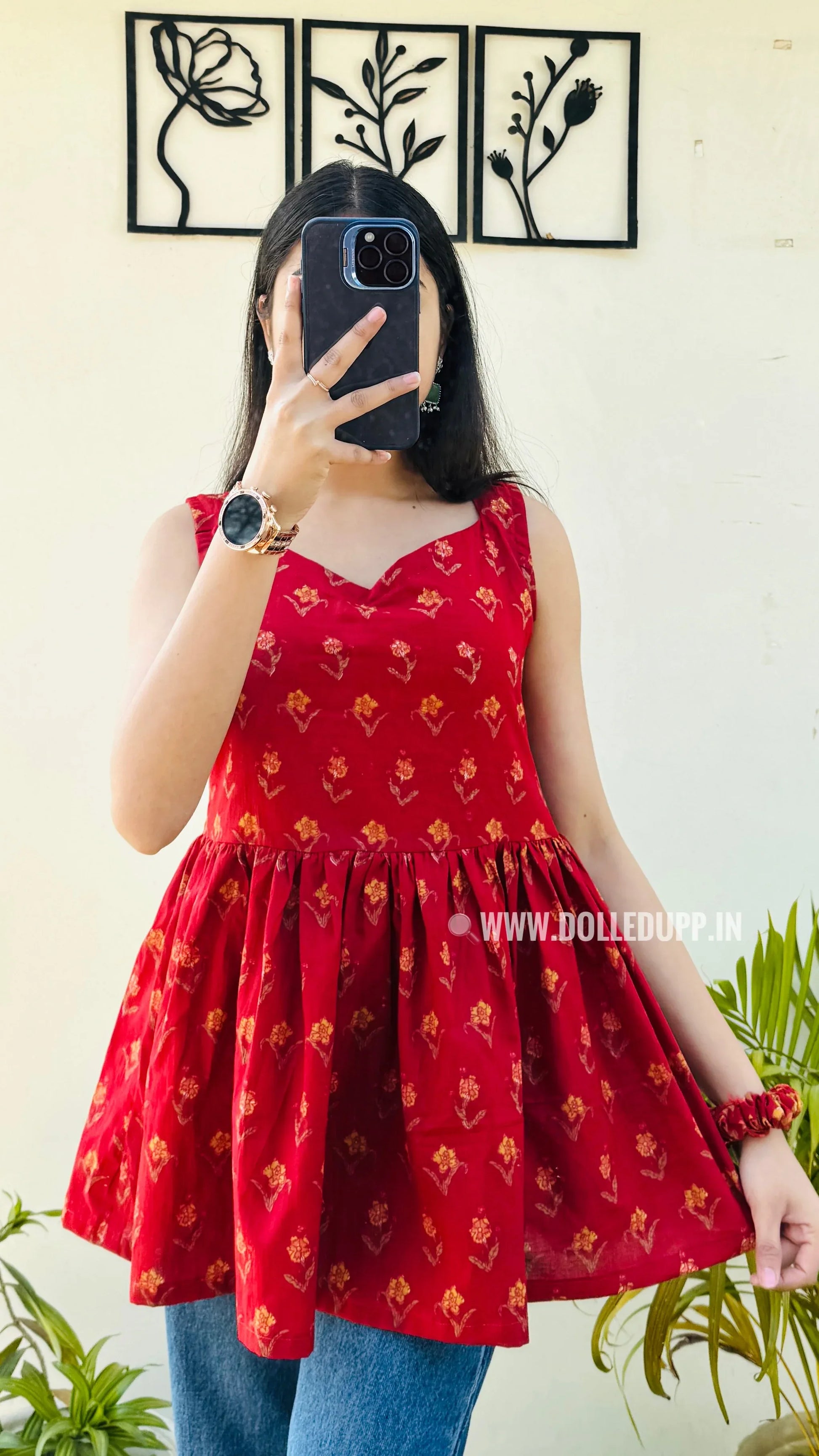 Cotton Flared Back Less Neck Design Short Kurti - Dolled Up