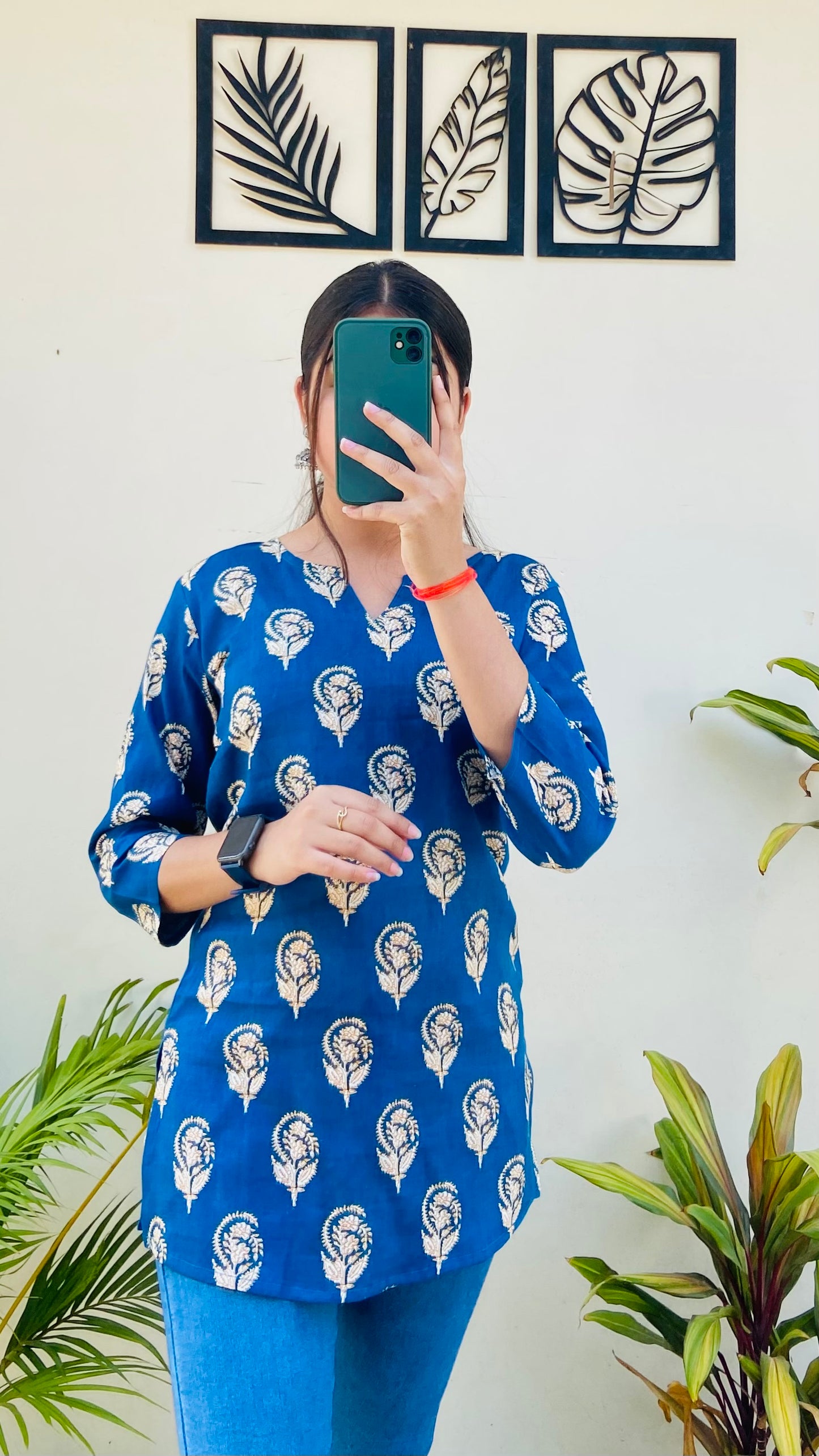 Blue Printed Floral Short Kurti