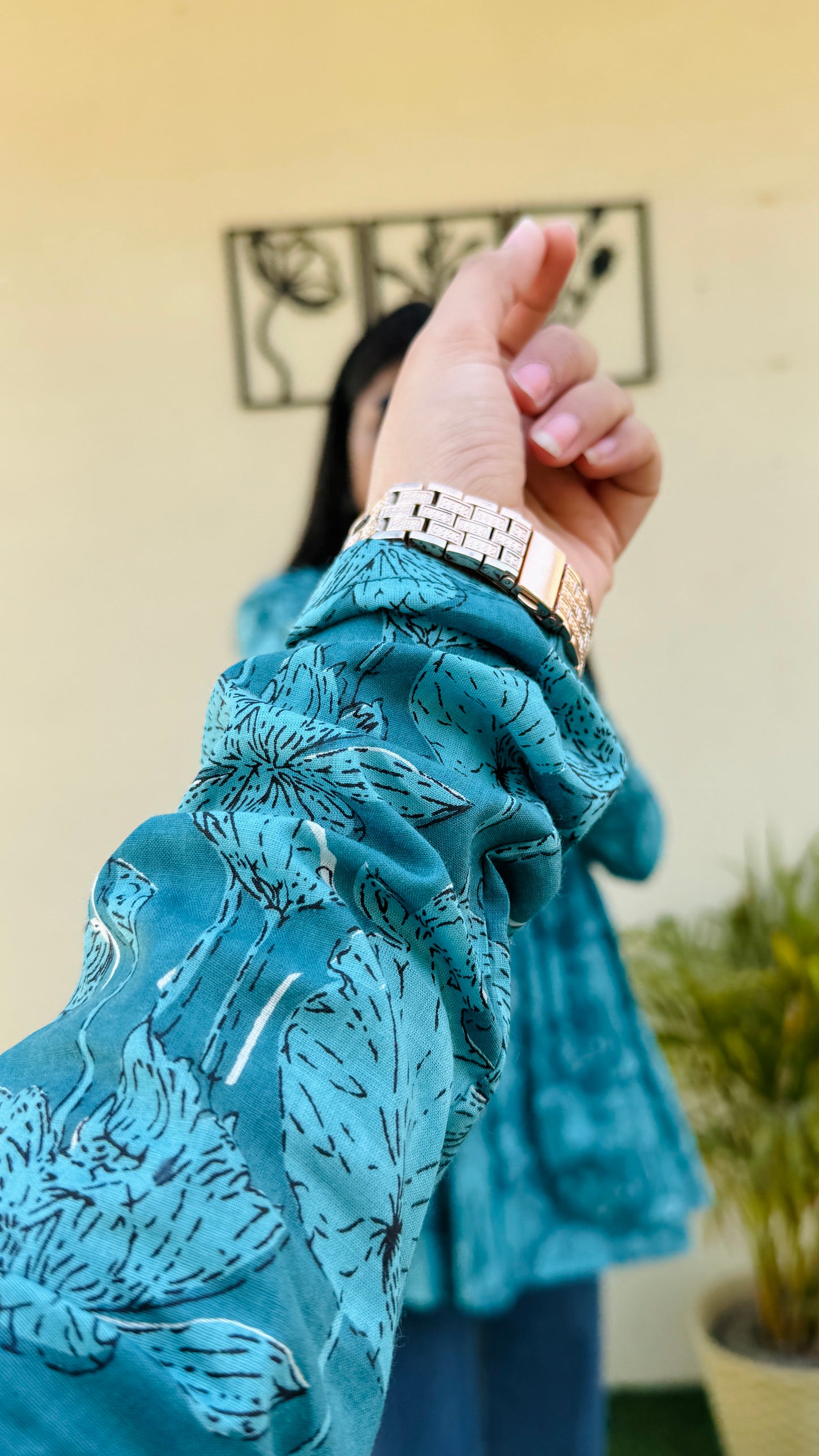 Cotton Flared Blue Aliacut Floral Print Peplum Top