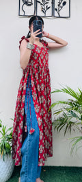 Cotton Ruffle Sleeveless Nyra Cut Long Kurti - Dolled Up