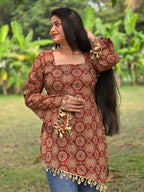 Cotton Printed With Mirror Work Lace Corset Back Kurti