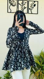 Cotton Flared Black Shrug Kurti - Dolled Up