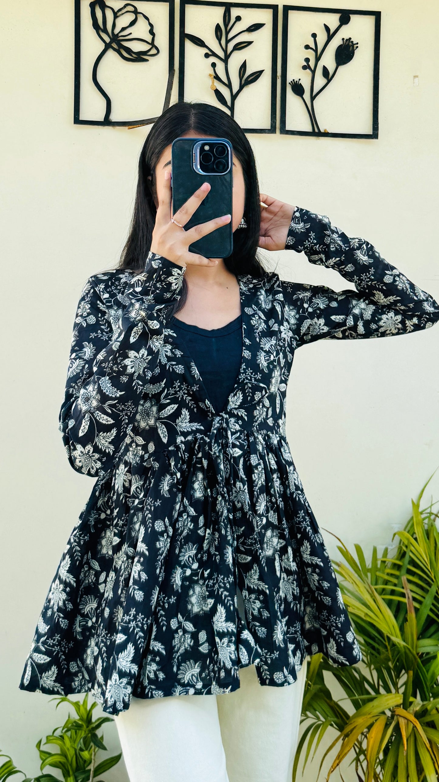 Cotton Flared Black Shrug Kurti