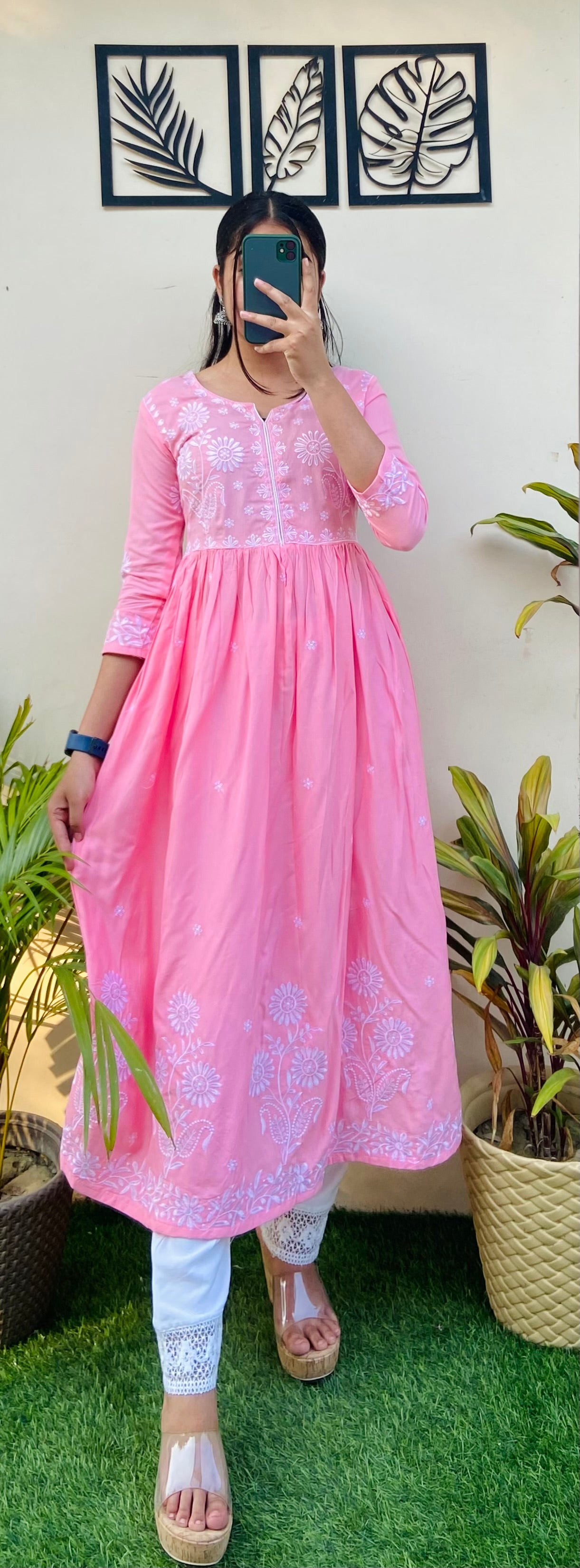 Peach embroidered Kurti Pant Set