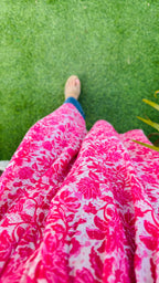 Cotton Katha Pink Puff Sleeves Nyra Cut Long Kurti - Dolled Up