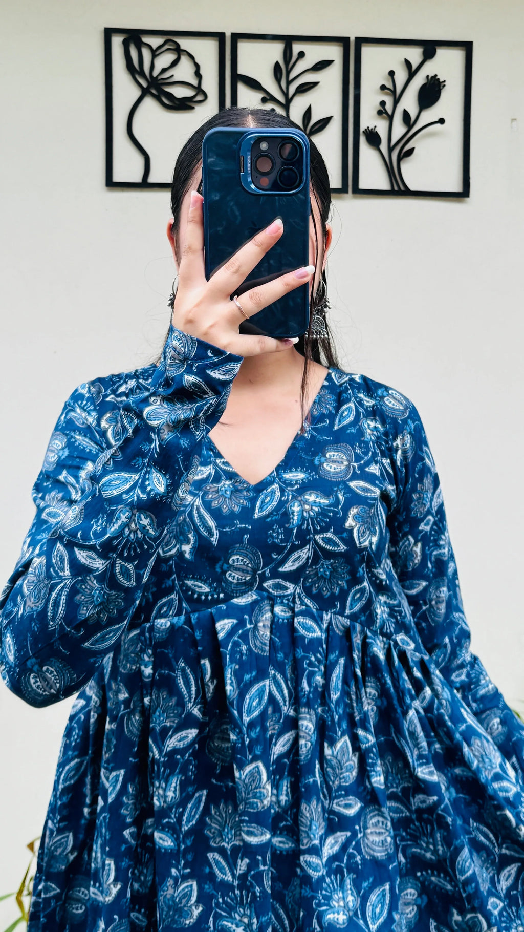Cotton Flared Blue Aliacut Floral Print Peplum Top - Dolled Up