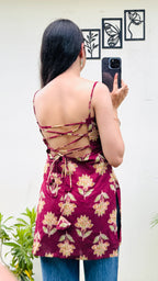 Cotton Maroon Padded Corset Back Short Kurti - Dolled Up
