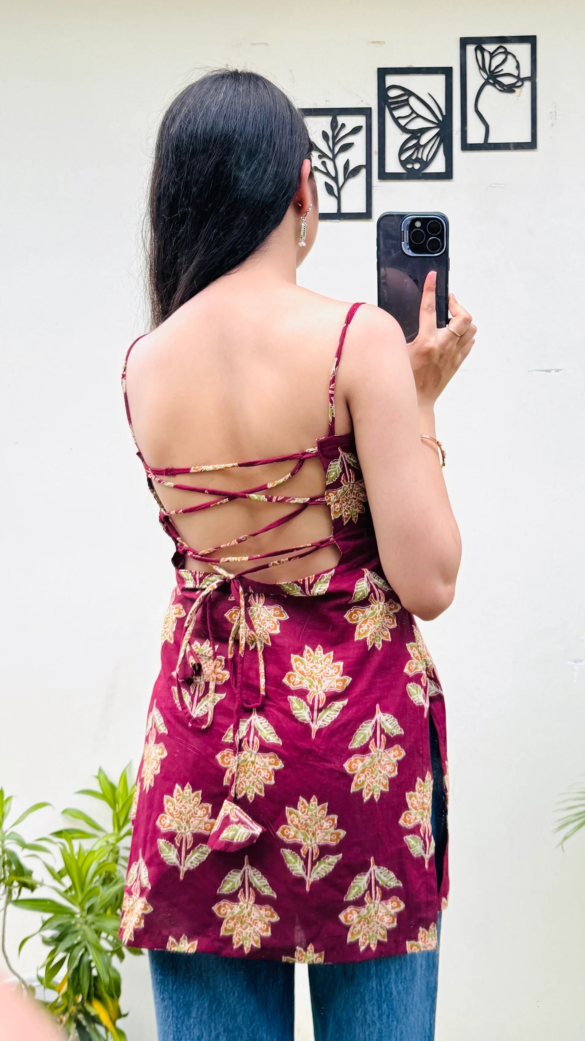 Cotton Maroon Padded Corset Back Short Kurti - Dolled Up