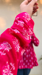 Cotton Dark Pink Flared Printed Aliacut Peplum Top - Dolled Up