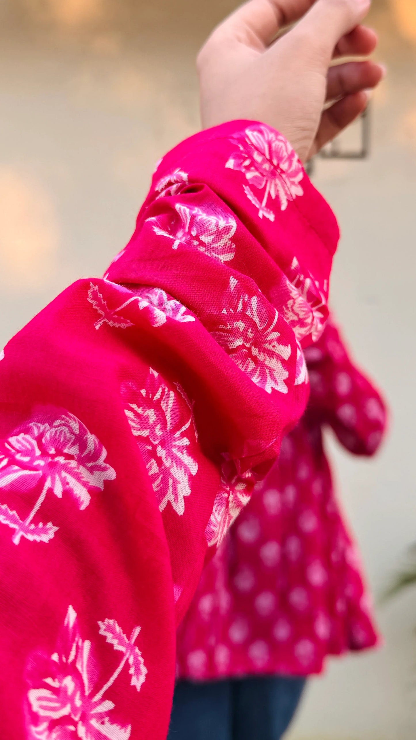 Cotton Dark Pink Flared Printed Aliacut Peplum Top - Dolled Up