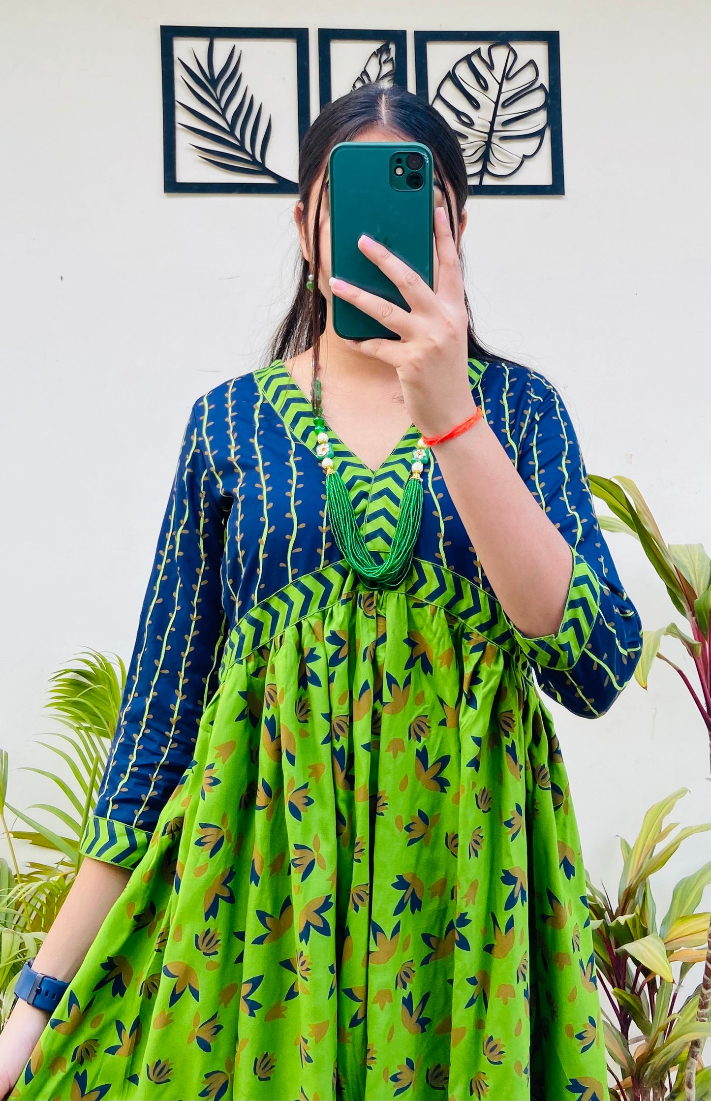 Beautiful Blue & Green Rayon Printed Dress