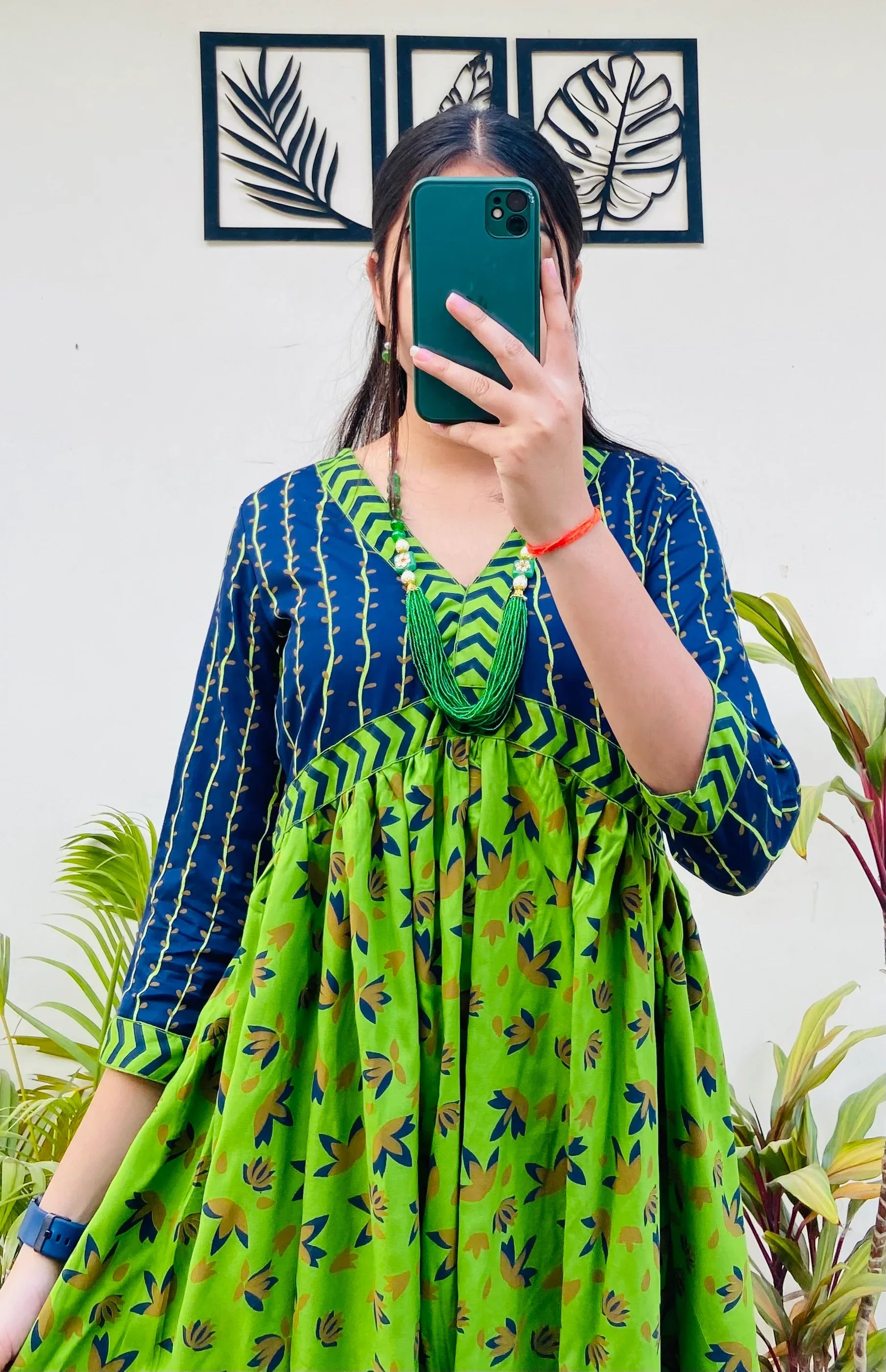 Beautiful Blue & Green Rayon Printed Dress - Dolled Up