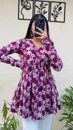 Cotton Flared Floral Print Aliacut Peplum Top - Dolled Up