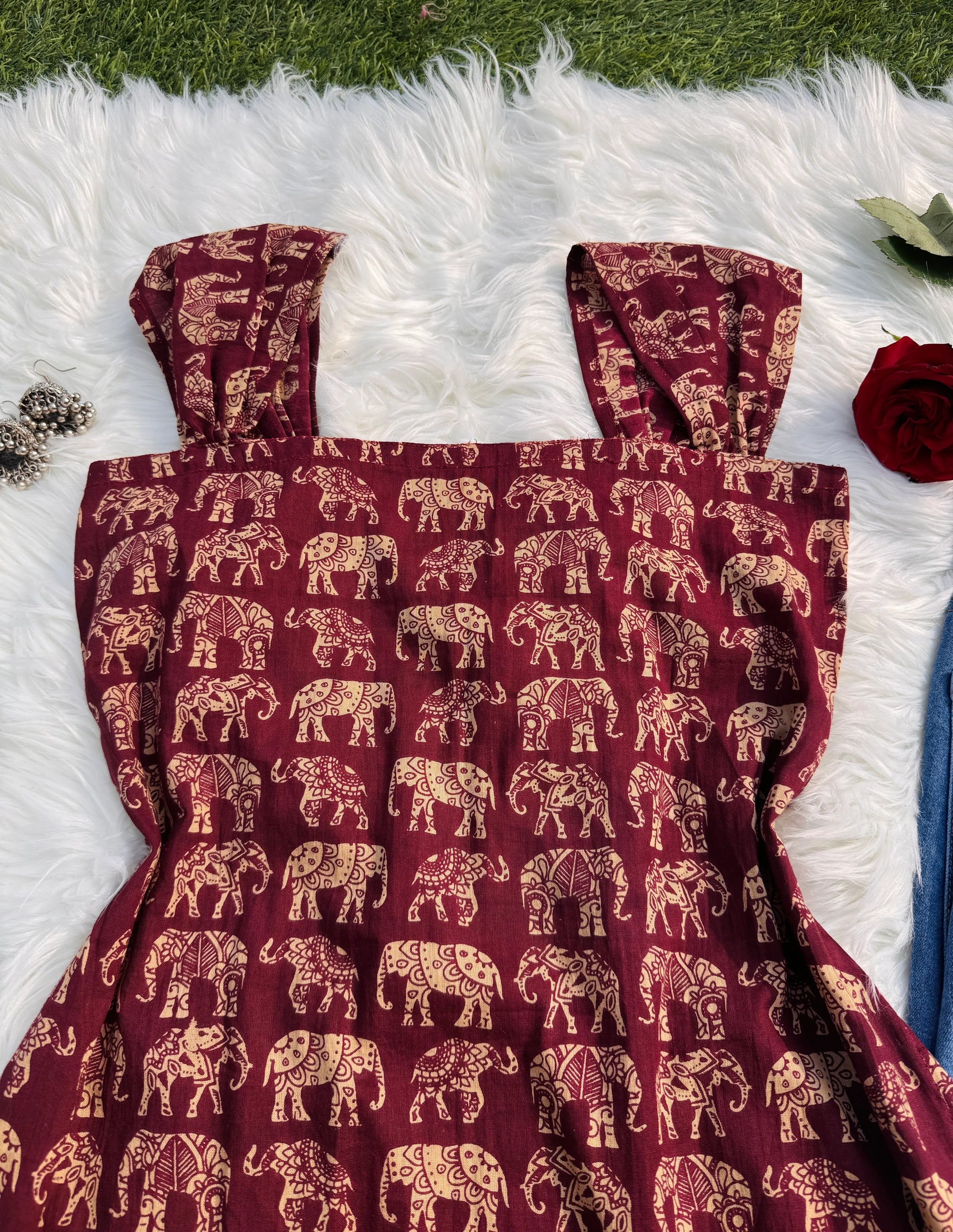 Beautiful Elephant Print Corset Back Sleeveless Kurti - Dolled Up