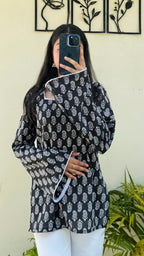 Cotton Square Neck Lace detailing Bellsleeve Short Kurti - Dolled Up