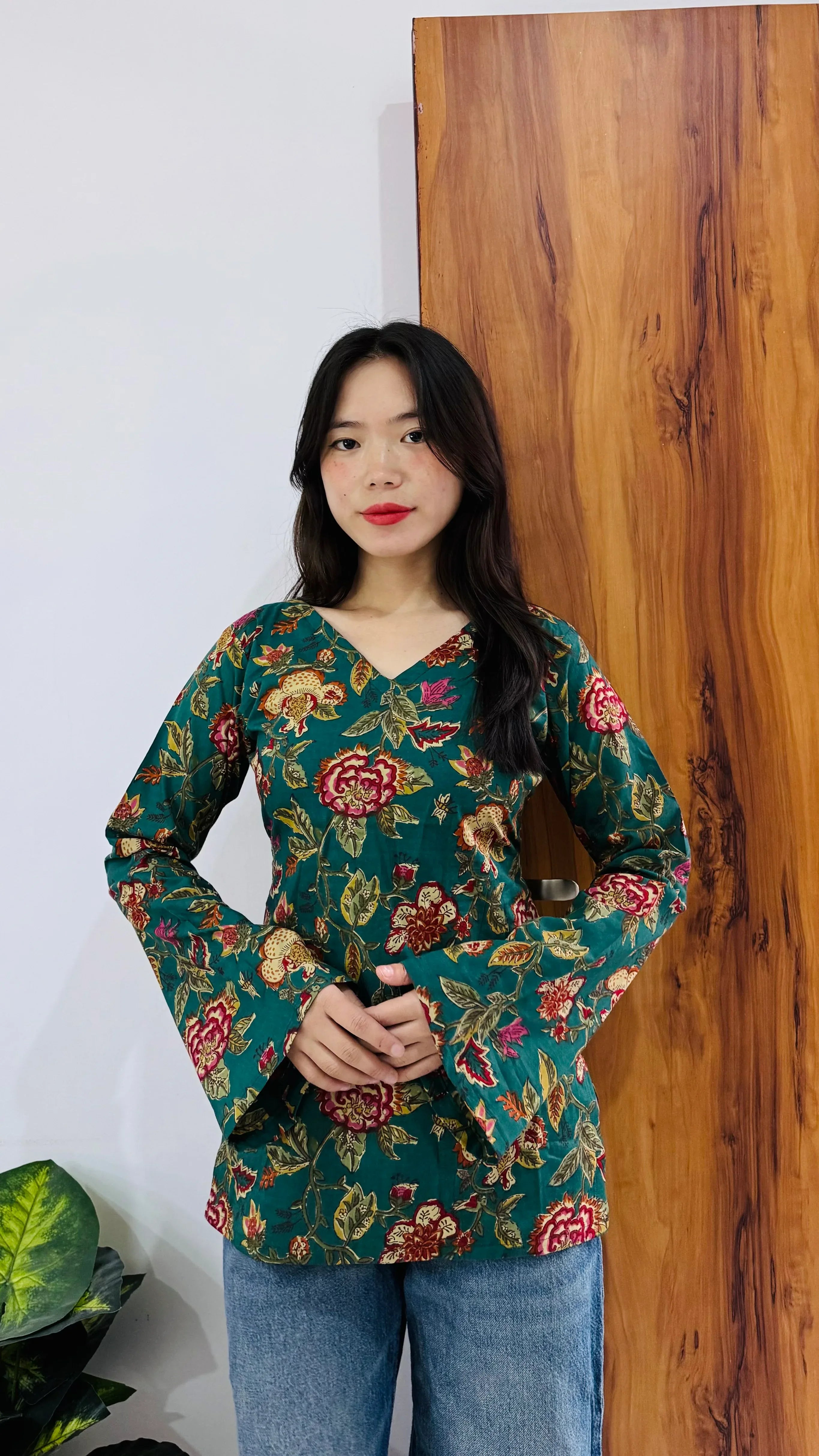 Cotton Bell Sleeves Back Crisscross design Short Kurtii - Dolled Up