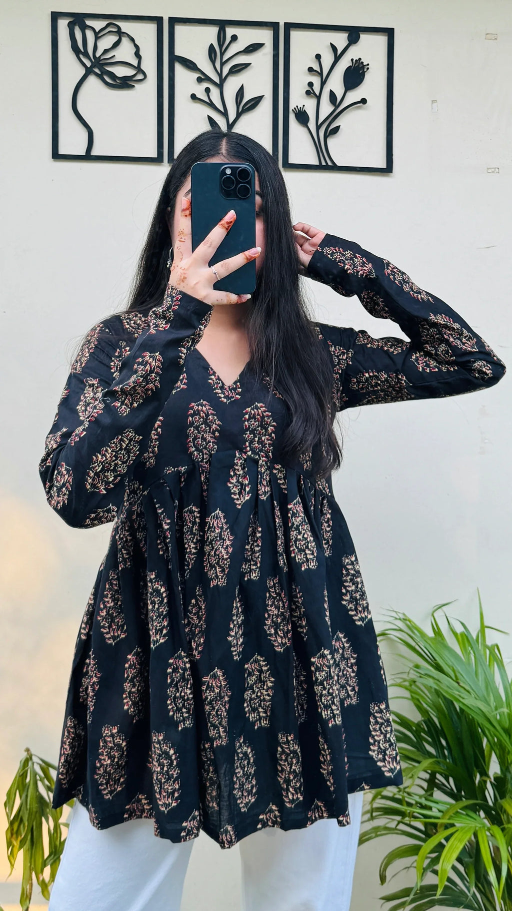 Cotton Flared Black Aliacut Ajrakh Print Peplum Top - Dolled Up