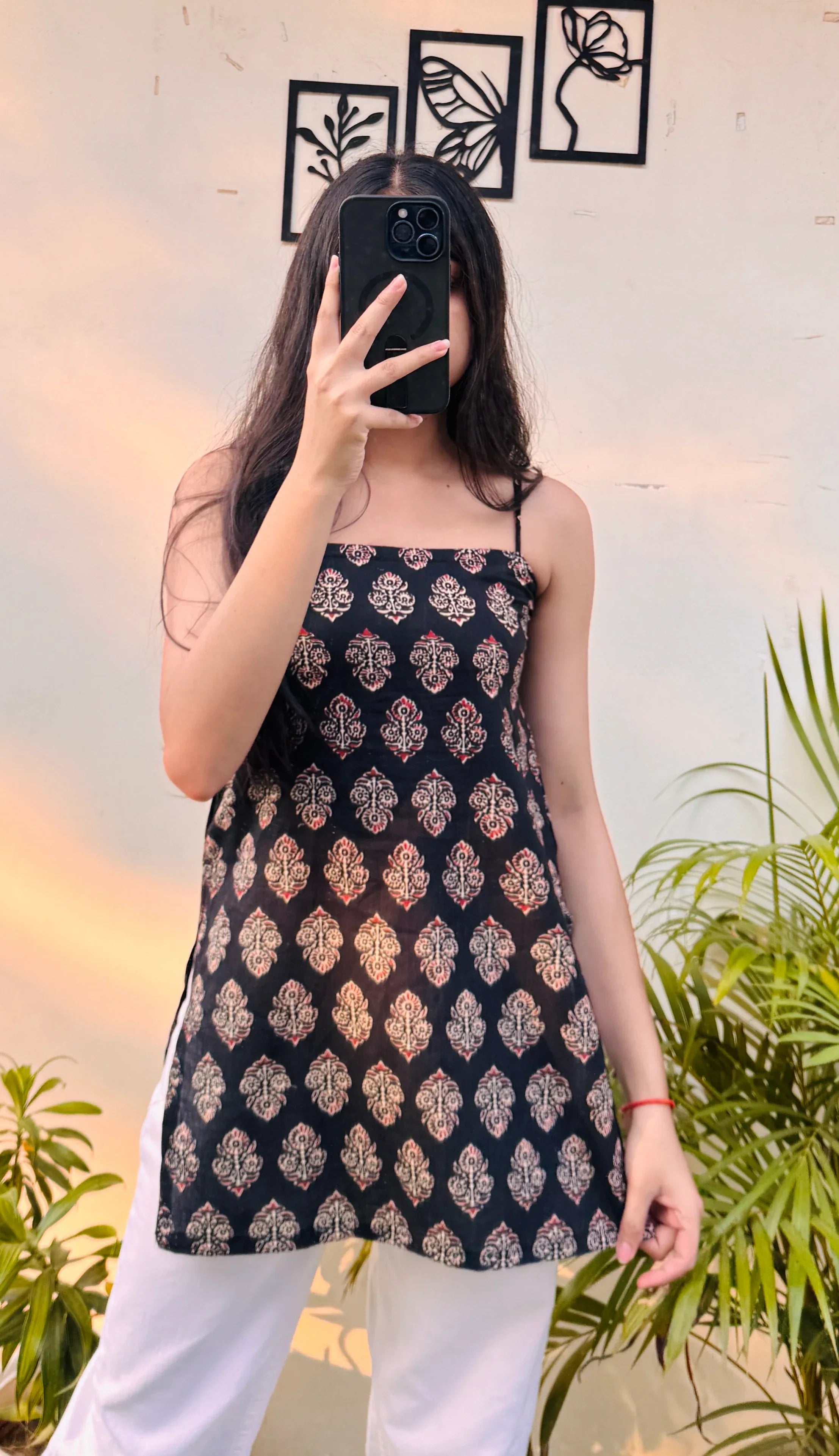 Cotton Black Corset Back Short Kurti - Dolled Up