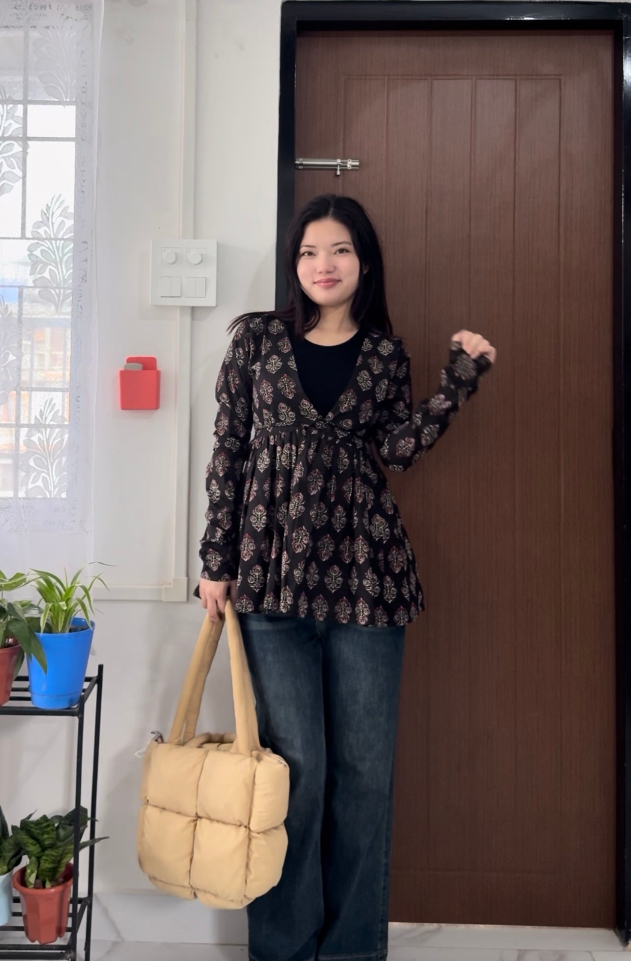 Cotton Flared Black Shrug Kurti