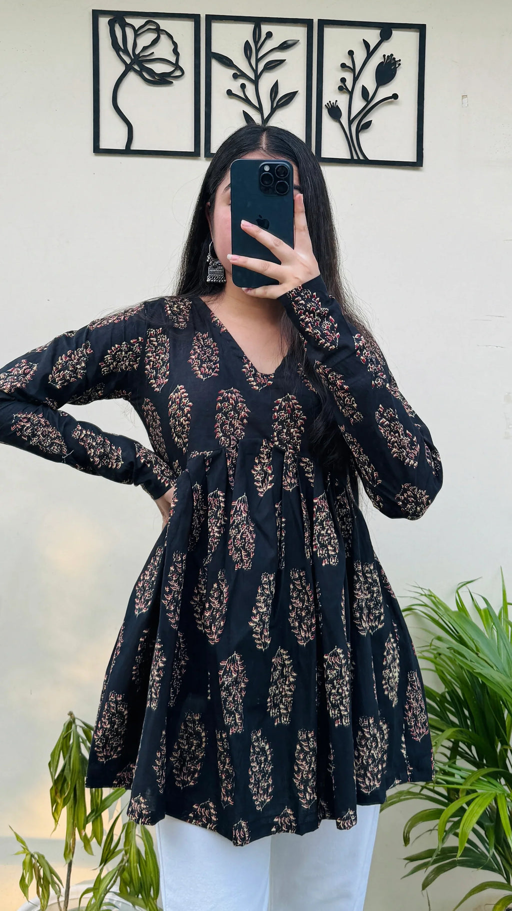 Cotton Flared Black Aliacut Ajrakh Print Peplum Top - Dolled Up
