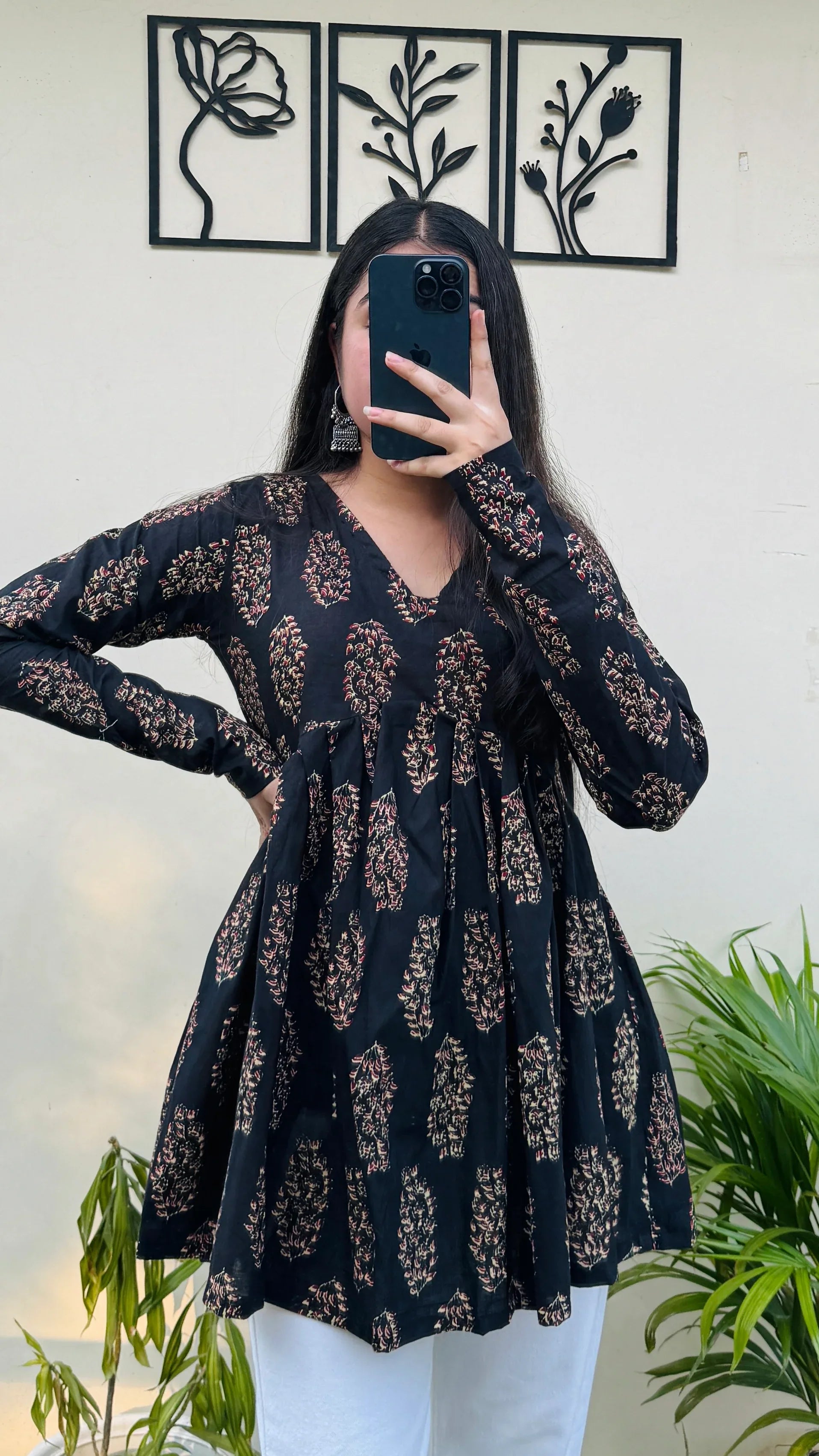 Cotton Flared Black Aliacut Ajrakh Print Peplum Top - Dolled Up