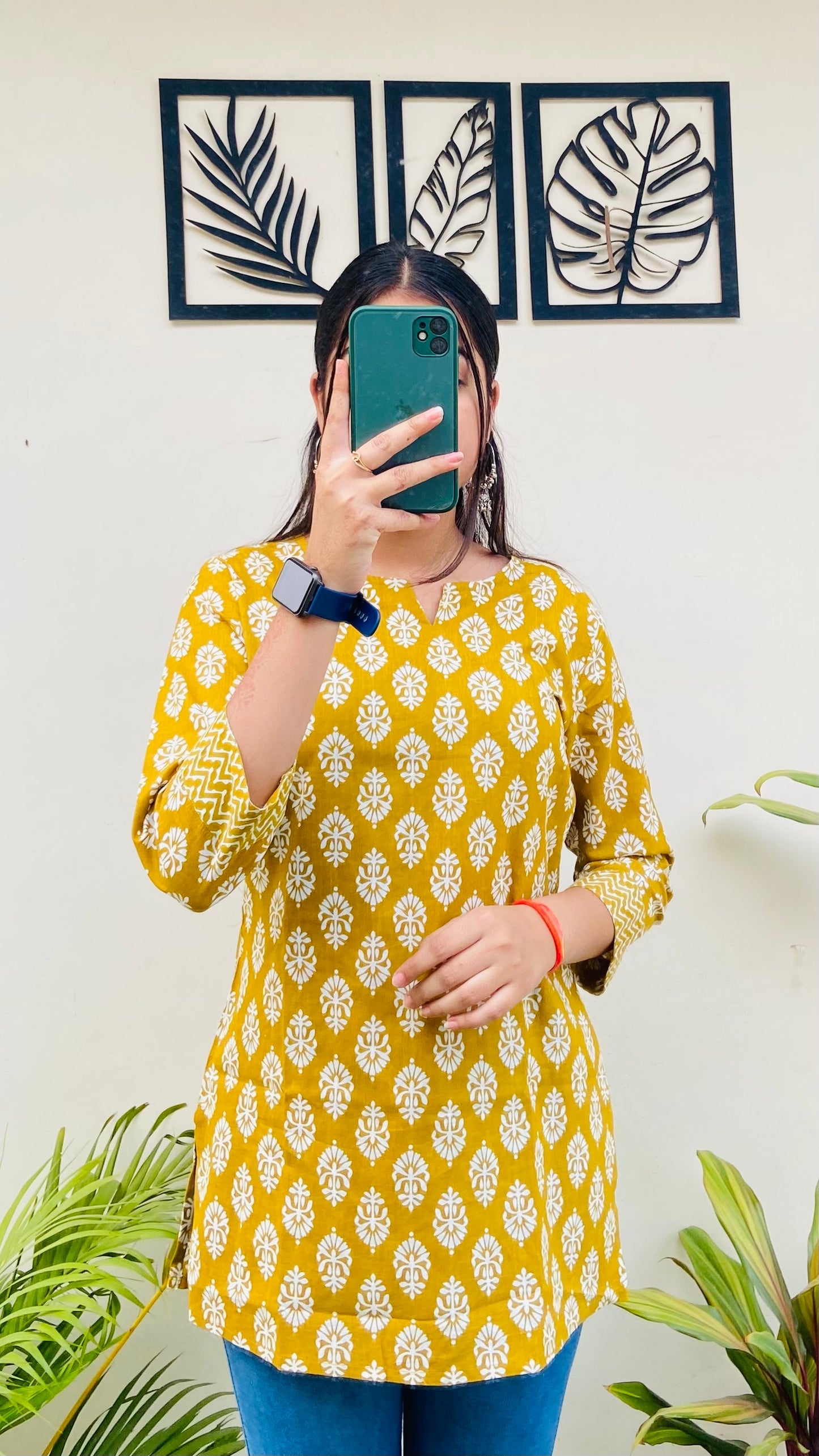 Yellow Printed Short Kurti