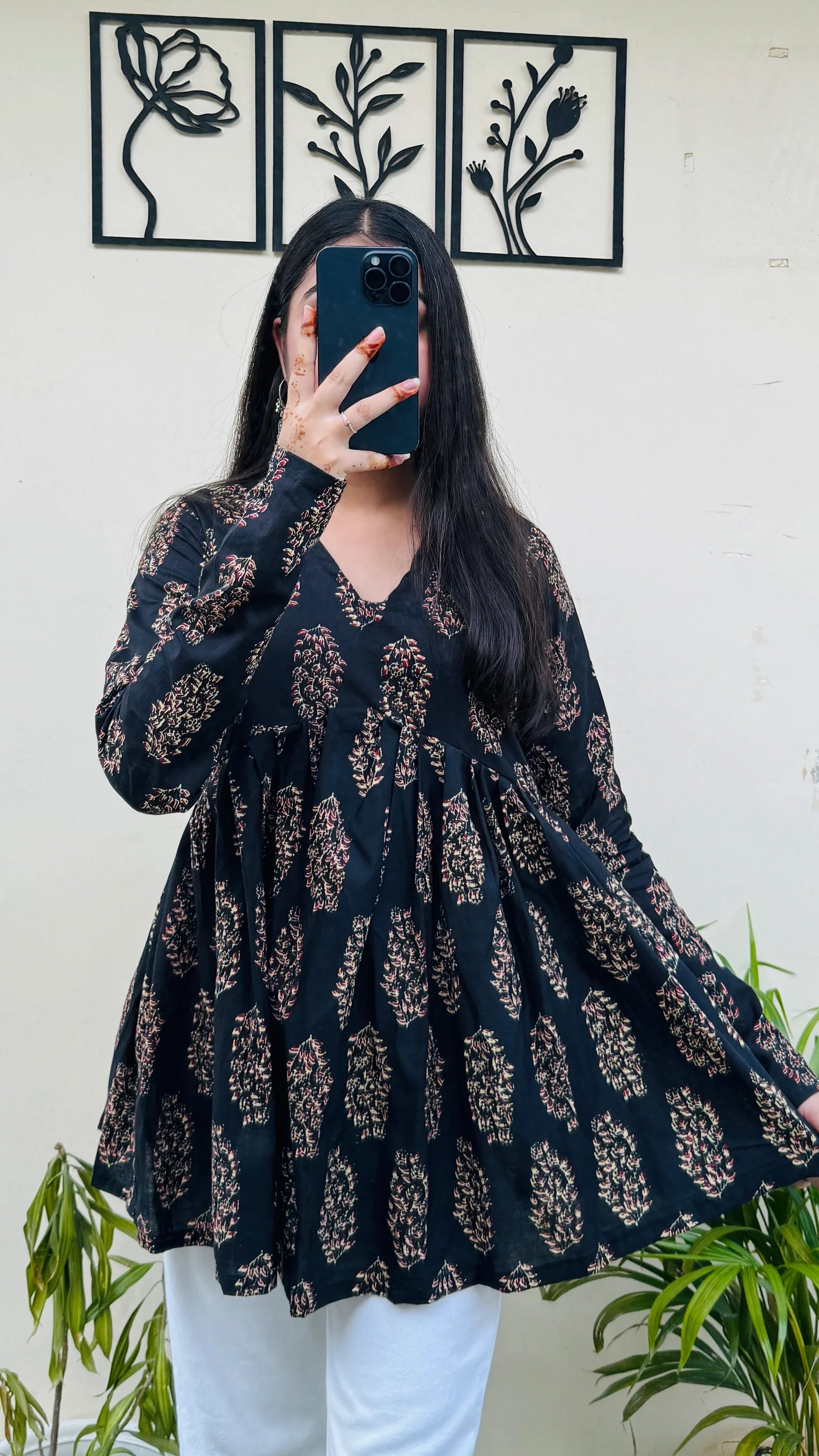 Cotton Flared Black Aliacut Ajrakh Print Peplum Top - Dolled Up