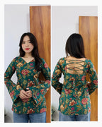 Cotton Bell Sleeves Back Crisscross design Short Kurtii - Dolled Up