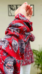 Cotton Flared Red Aliacut Floral Print Peplum Top - Dolled Up
