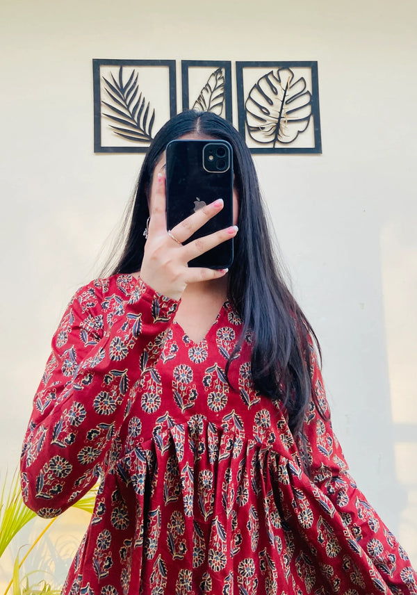 Cotton Flared Floral Print Aliacut Peplum Top - Dolled Up