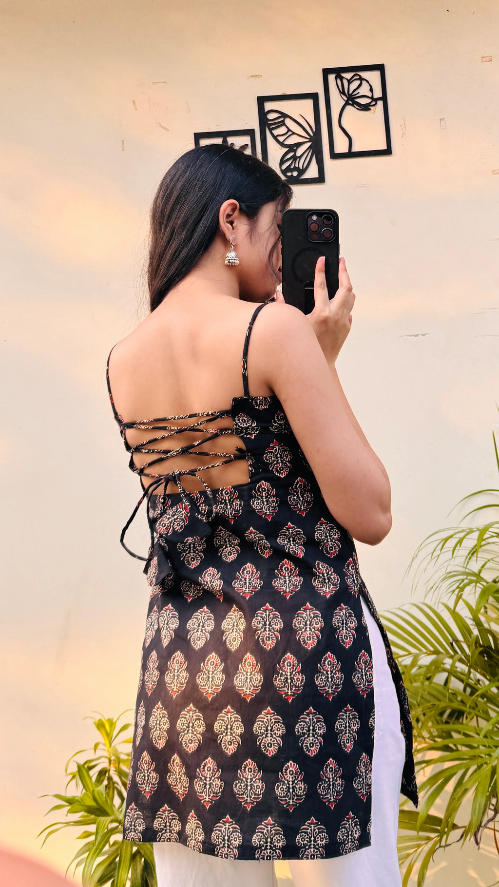 Cotton Black Corset Back Short Kurti - Dolled Up