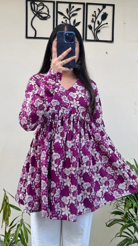 Cotton Flared Floral Print Aliacut Peplum Top