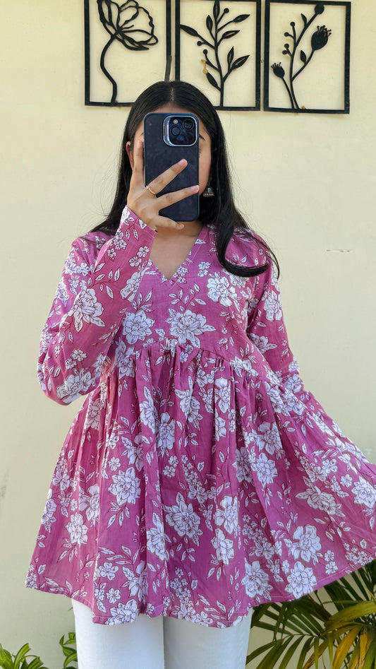 Cotton Flared Floral Print Aliacut Peplum Top