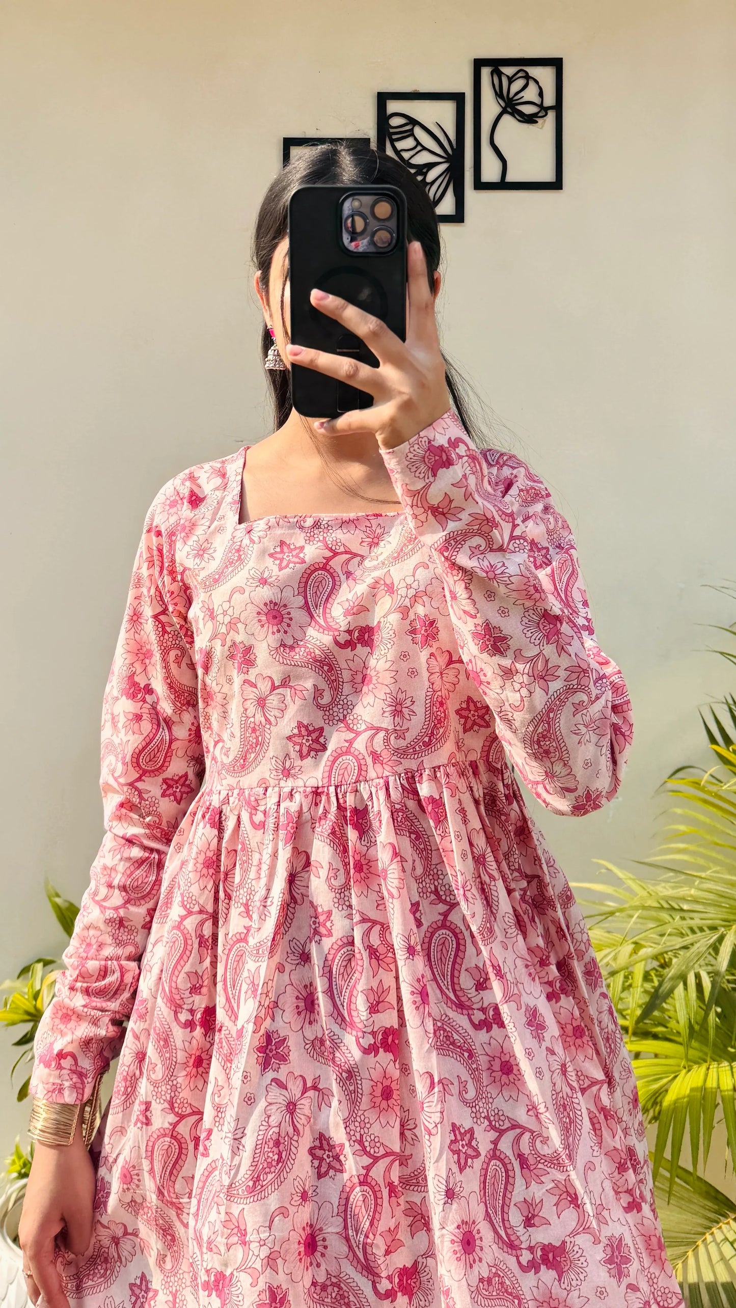 Cotton Full Sleeve Peach Colour Nyra Cut Long Kurti - Dolled Up