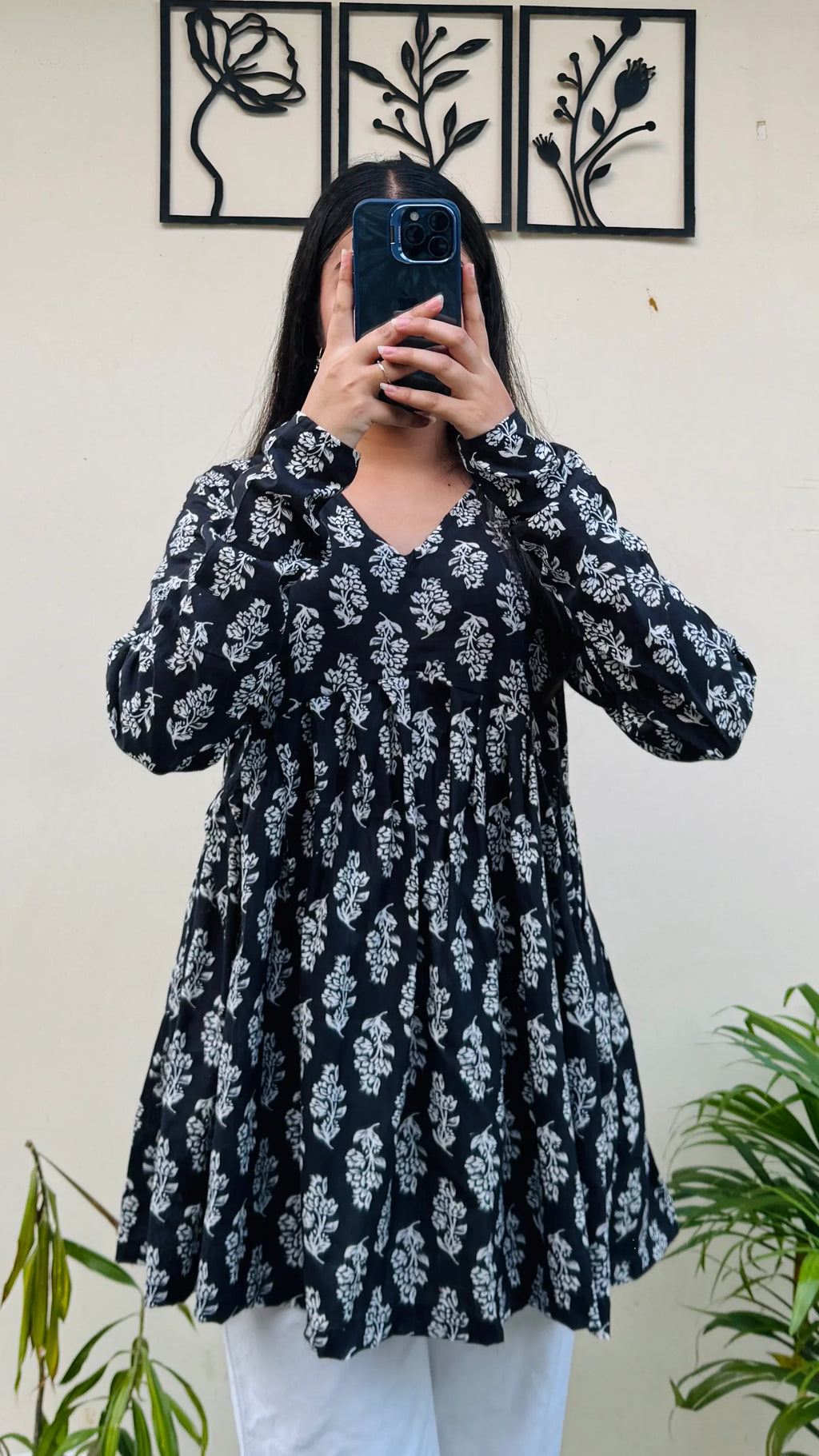 Cotton Flared Black Floral Print Aliacut Peplum Top - Dolled Up