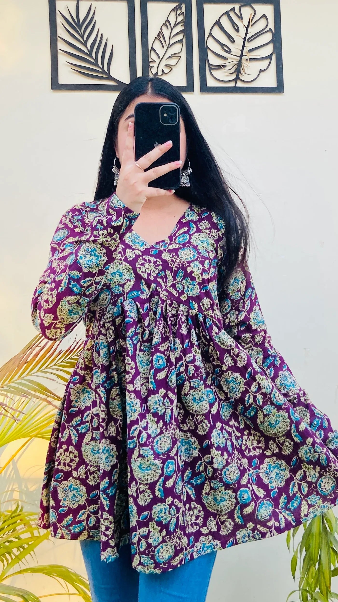 Cotton Wine Flared Floral Print Aliacut Peplum Top - Dolled Up